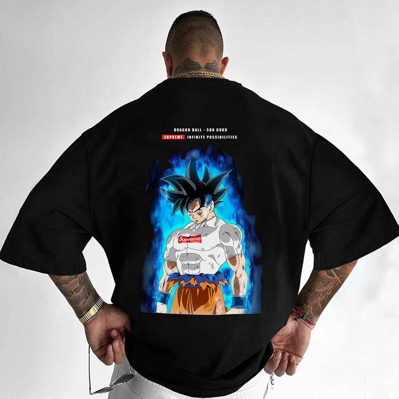 Japanese Dragon Ball Guku Printed Digital Direct Spray Loose Heavy Cotton Short Sleeved Tshirt Mens Summer Tshirt Top