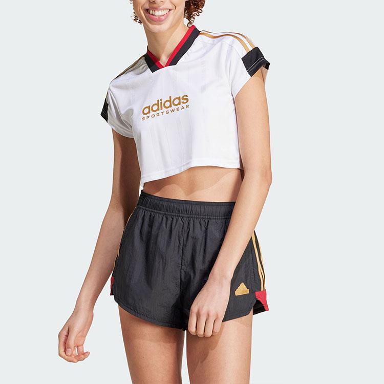 adidas Tiro Cut 3-Streifen Crop Trikot V-Ausschnitt Kurzarm T-Shirt Damen Oberteile Weiß IW6800