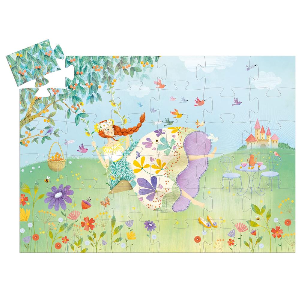 DJECO Silhouette Puzzle Princezna jara Puzzle Girl Fairy 36dílný dárek Roztomilý interiér Montessori 4 roky staré Vánoce (DJ07238)