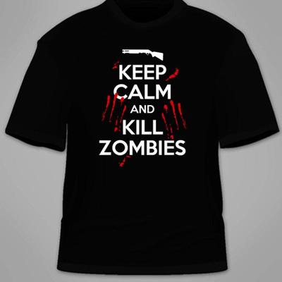 Keep Calm And Kill Zombies Tshirt Funny Walking Dead Brains Apocalypse Guns