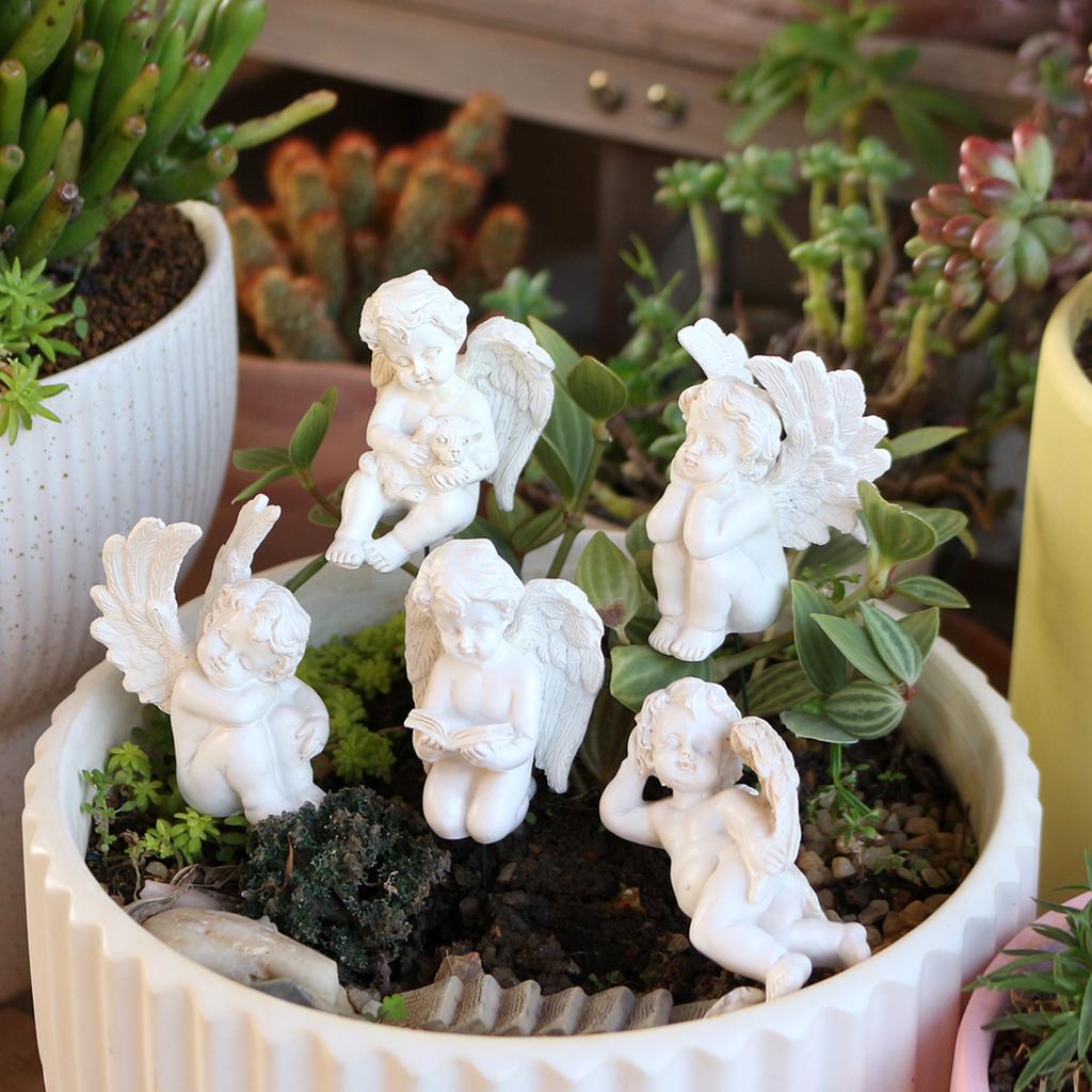 5-Piece Garden Miniature Tree Angel Decorations, Creative Christmas/Easter Crafts, Resin Artwork