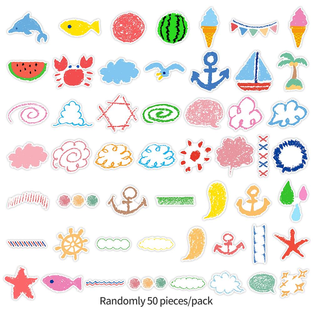 

50 Waterproof Crayon Graffiti Stickers for Suitcase, Car, Notebook, Skateboard, and Water Cup