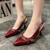 Fashionable Pointed Toe Shallow Mouth New High-heeled Shoes Summer Elegant Buckle Decorated Stiletto Black Women's Shoes