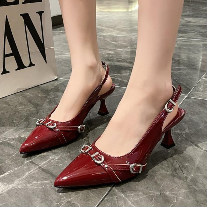 Fashionable Pointed Toe Shallow Mouth New High-heeled Shoes Summer Elegant Buckle Decorated Stiletto Black Women's Shoes