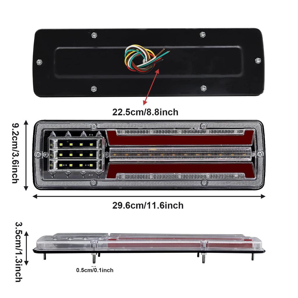 Truck Tail Turn Brake Reverse Flowing Turn Position Tail Warning Set of 2 X-STYLE Lights, LED, 12V, 3-Color, Steady-On/Sequential Signals, Yellow,