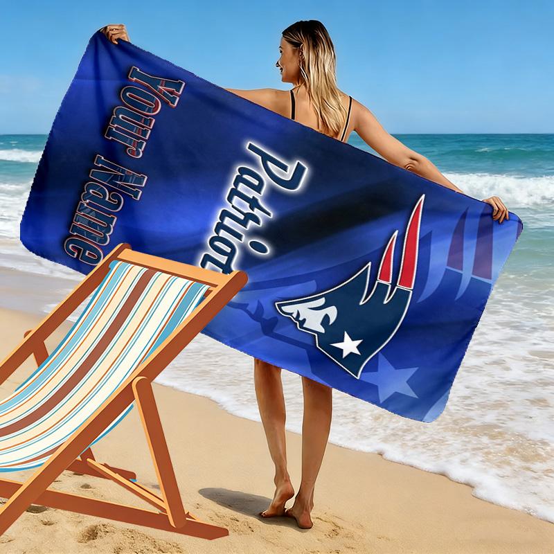 Name Custom New England Patriots Logo Print Beach Towel, Large Soft Quick Dry Towel for Beach Camping Swimming
