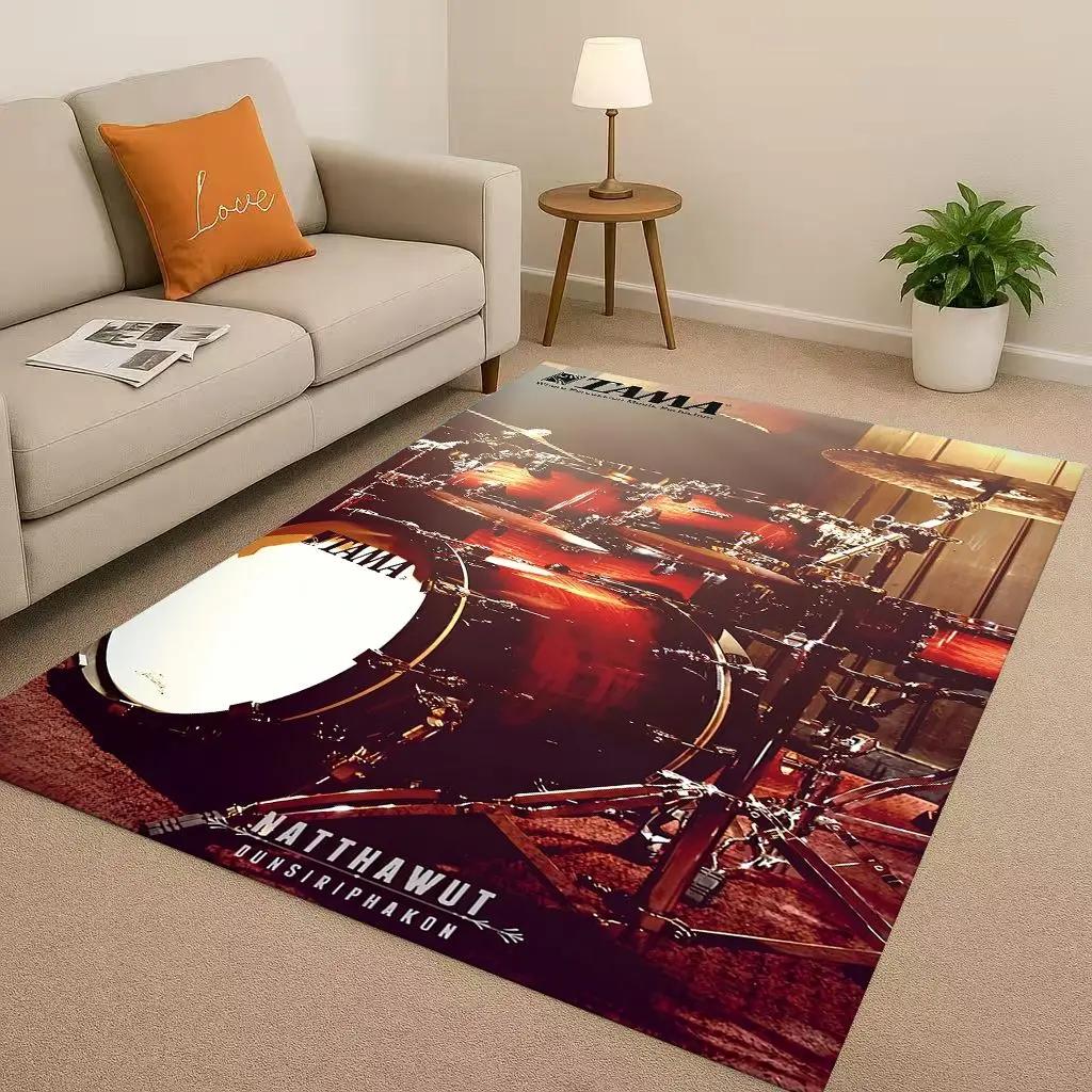 Retro TAMA Drum Kit Drum Set Music Instruments Living Room Non-Slip Area Rug Carpet for Bedroom Playroom Sofa,Home Decor Doormat