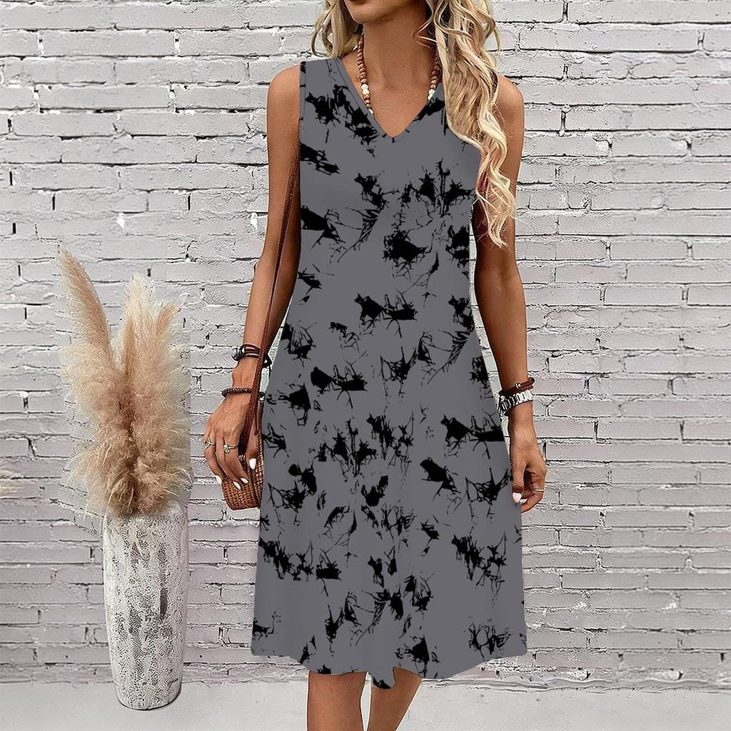 Plus Size V Neck Sleeveless Secluded Bamboo Woodland Stream Print For Casual Summer Vacation