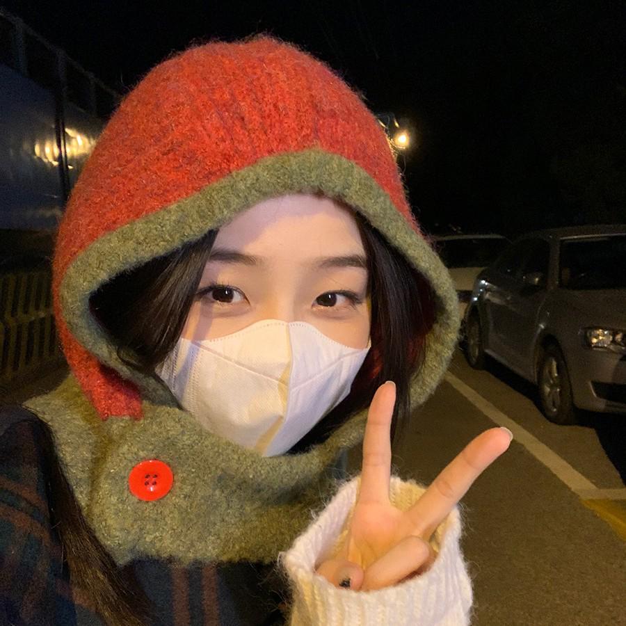 Women's Color-Block Knit Balaclava Hat & Scarf Set for Autumn/Winter