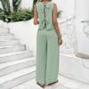 Damen 2-teilige Outfits Sommer Ärmellos Bindeband am Rücken Oberteil und Weite Beinhosen Sets Lässig Urlaubs Loungewear Passende Sets
