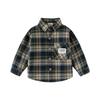 Dětská košile 2024 New Autumn Wear Boys Leštěná kostkovaná košile s dlouhým rukávem Baby Top dětské oblečení
