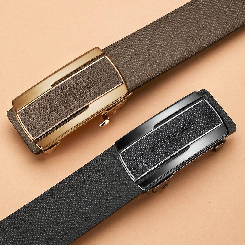 New Belt Men'S Trend Simple Cowhide Automatic Buckle Belt High-End Fashion Genuine Leather Middle-Aged And Young Jeans Belt