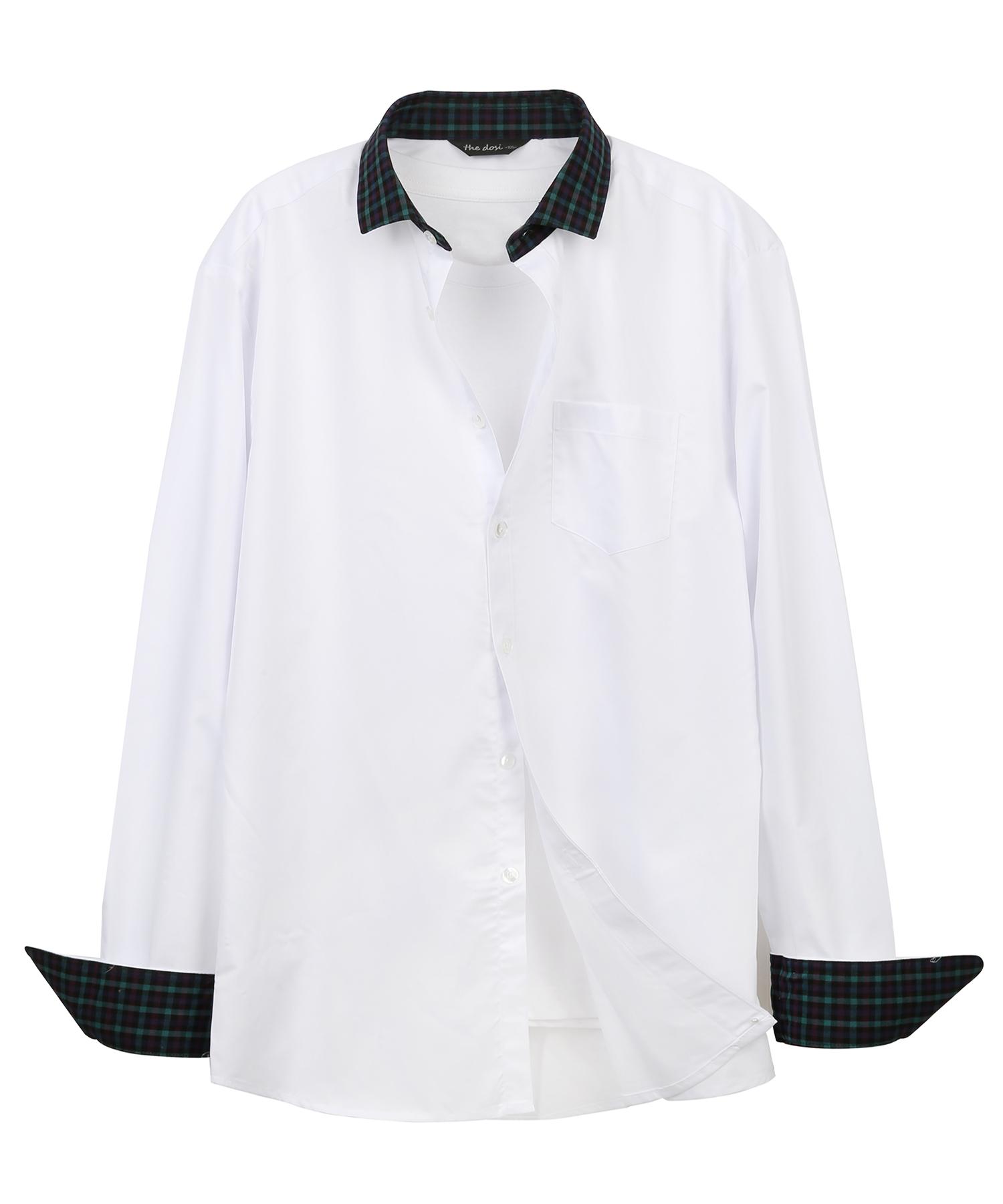 The Dosy Short Collar Contrast Shirt_Blue-Green Check White/95