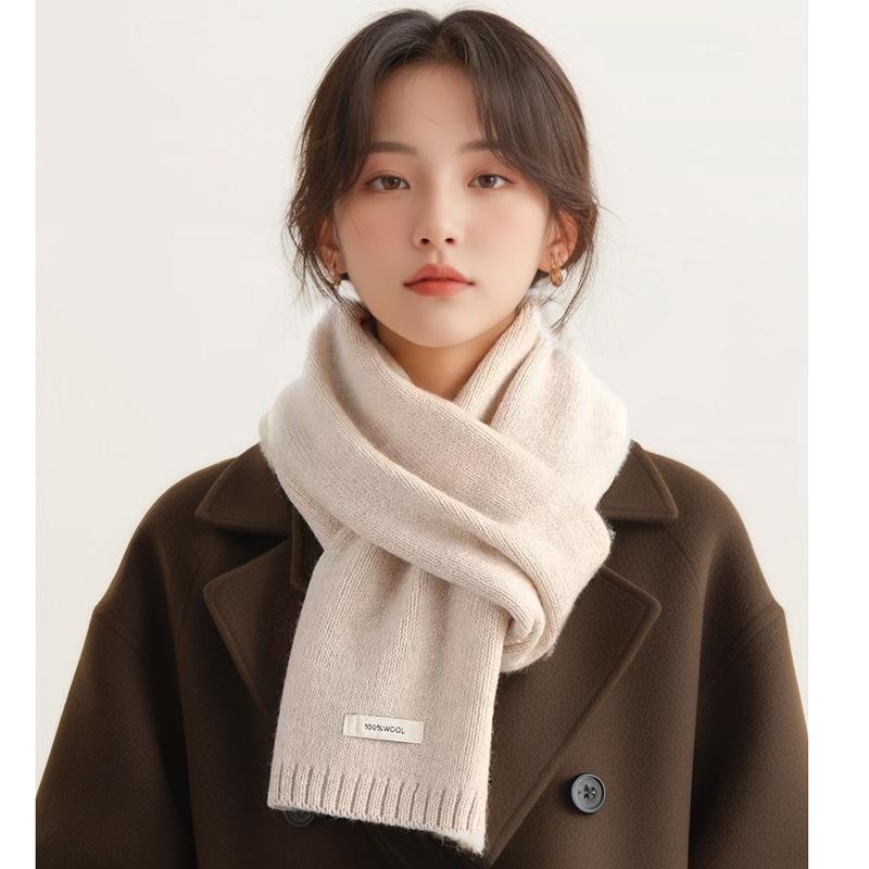 Pure Wool & Cashmere Knit Scarf — Korean Style, Versatile, Warm, Solid Color (Unisex/Couple's Style) CLE