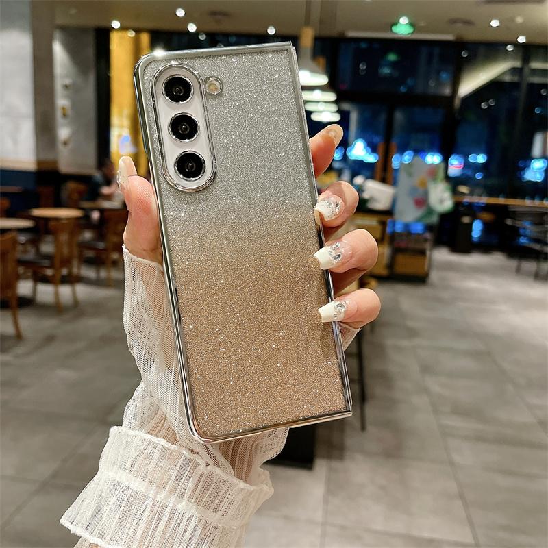 

Гальванический пластиковый чехол для телефона с блестящим порошком для Samsung Galaxy Z Fold 6 5 4 3 Fold6 Fold5 Fold4 Fold3 5G Hard Shell Cover Galaxy Z Fold6 розового золота
