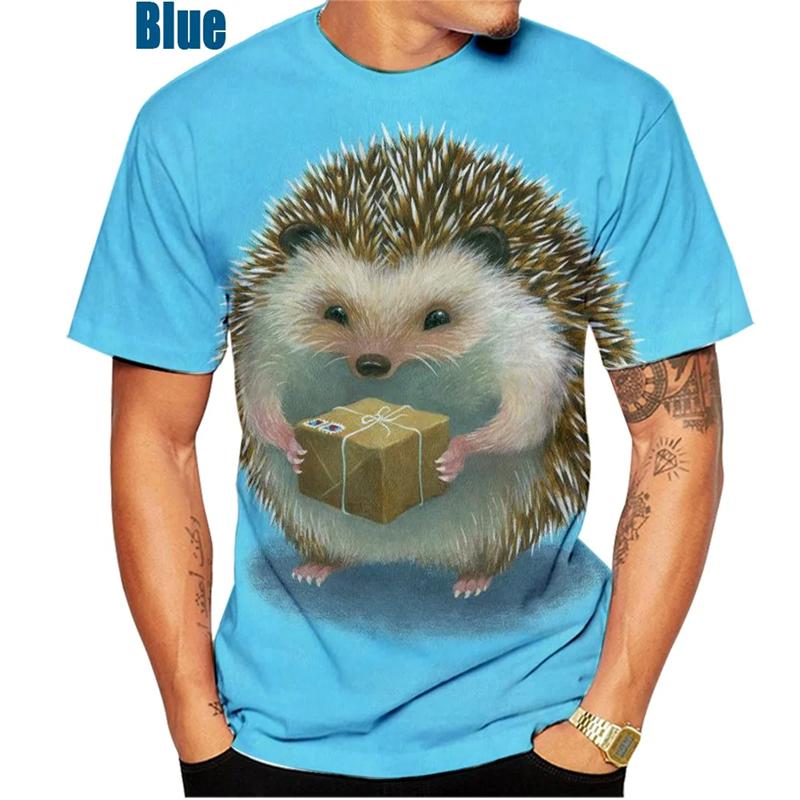 Funny Animal Hedgehog 3D Print T-Shirts Summer Oversized Harajuku Round Neck Short Sleeve Men's T-shirts