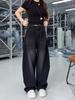 Women's Black-Grey High-Waisted Wide-Leg Jeans, American Retro Loose Fit, Autumn/Winter 2025 Collection
