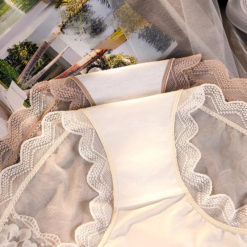 3pcs Sexy Plus Size Lace Panties with French Baroque Flair Sheer Mesh Accents Intricate Lace Patterns Creating A Captivating and Glamorous Look