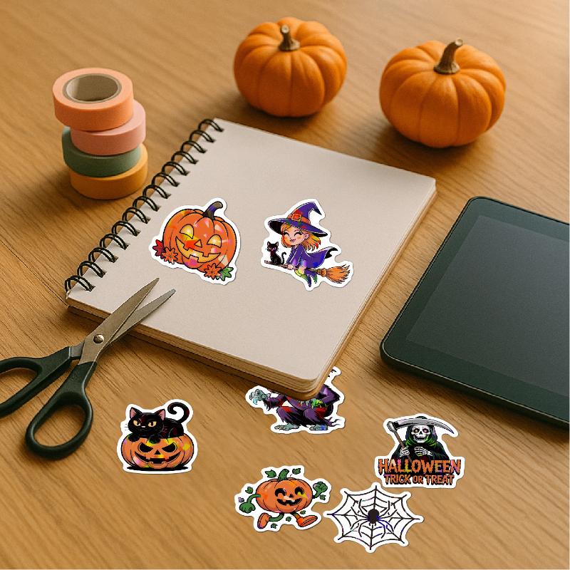 50/100Pcs Kawaii Halloween Ghost Skull Pumpkin Stickers Notebook Guitar Skateboard Waterproof Cute Decorative Sticker Toy