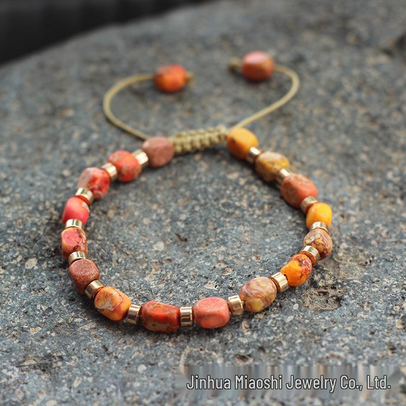 Bohemian Women's Colorful Imperial Shoushan Stone Bracelet, 5*7 Irregular Natural Stone Design