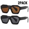 2PCS New Fashion Black Small Rectangular Thick Frame Sunglasses for Men and Women Rectangular Summer Wear Outdoor Travel Shades