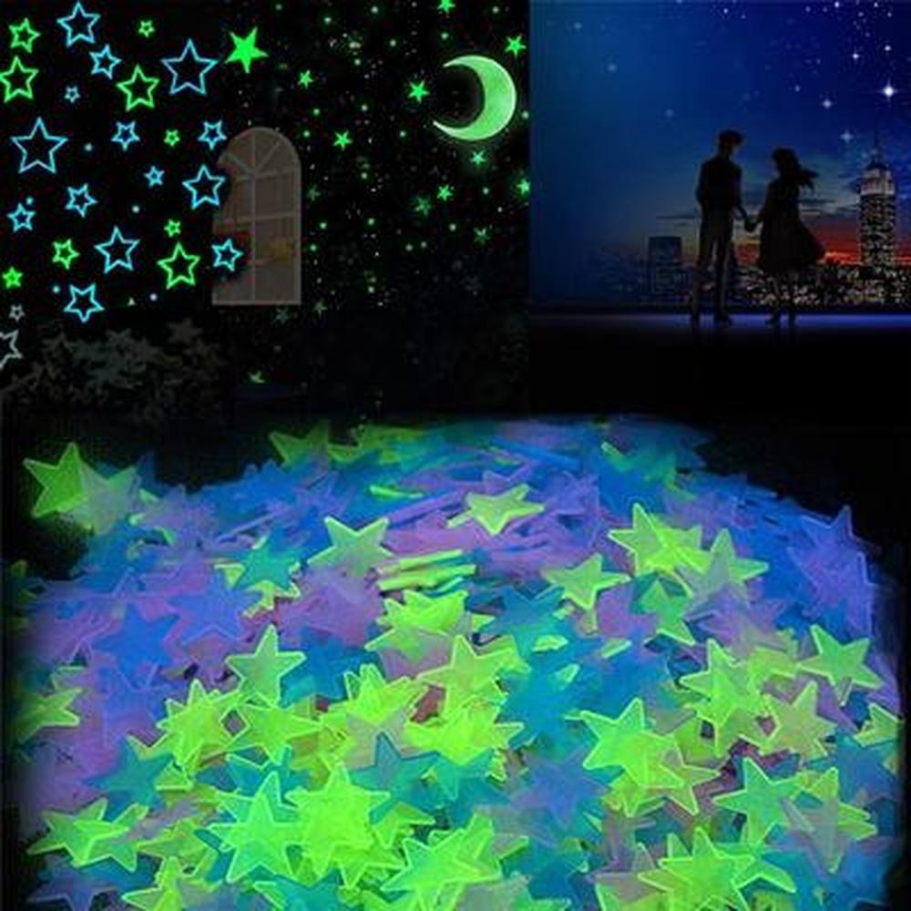 100pcs Romantic Noctilucent Star Shape Sticker Festivel Fluorescent Stickers 3d Wall Decoration