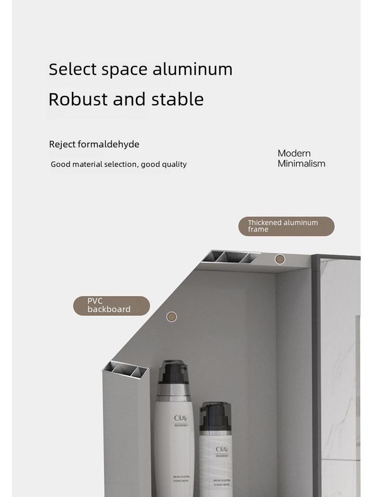 40cm x 50cm Space Aluminum Smart Mirror Cabinet with Lights & Defogging, Punch-Free Wall-Mounted for Small Bathrooms