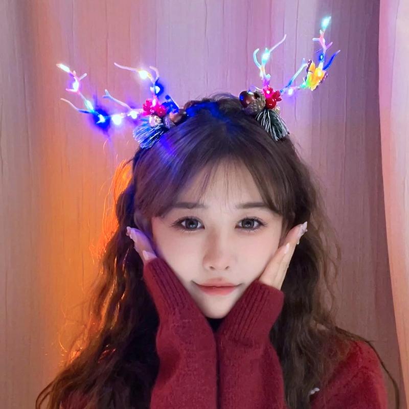 Luminous Hair Accessorie Cute Hairpin Kawaii Headwear Latest Year Headband Accessorie Christmas Decoration For Kids