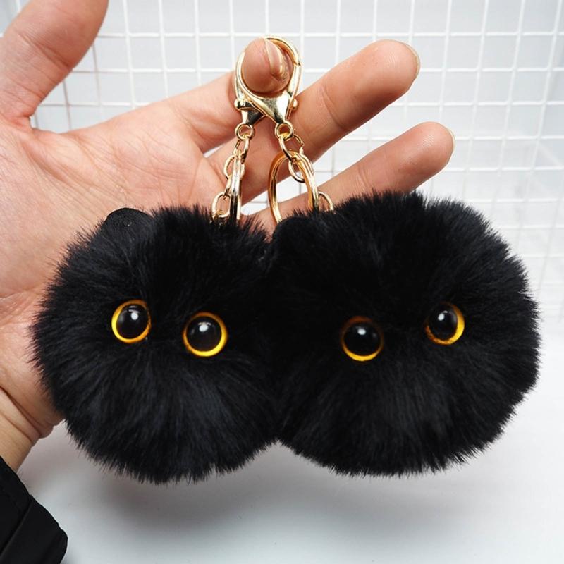 Cute Plush Balls Keychain Cartoon Cat Pendant Keyrings Blusher Toy Animal Couple Key Rings for Backpacks and Phone