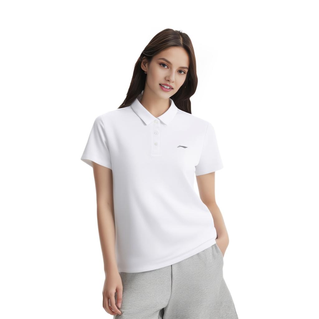 Li-Ning Casual Breathable Comfortable Solid Color Short Sleeve Polo Shirt Women Tops White APLV680-1