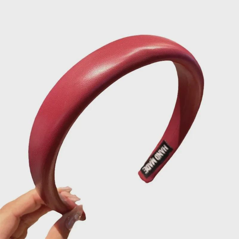 Ankola Red Leather High Skull Headband - Korean Retro Autumn/Winter Ladies' Hair Accessory