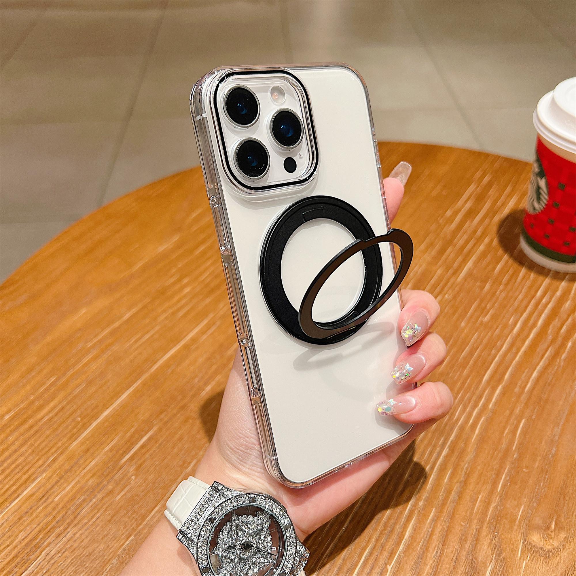 

For iPhone 16 Pro Case Compatible with MagSafe Rotating Kickstand Clear TPU Phone Cover