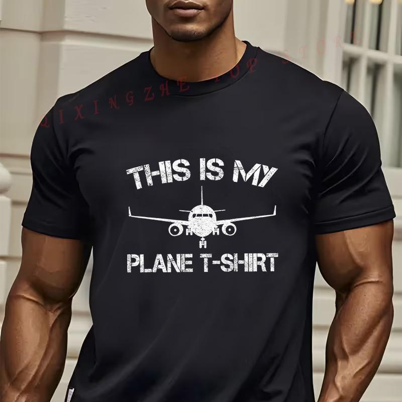 MenS AviationThemed Pilot TShirt This Is My Plane Text Airplane Graphic Casual Short Sleeve Tees S