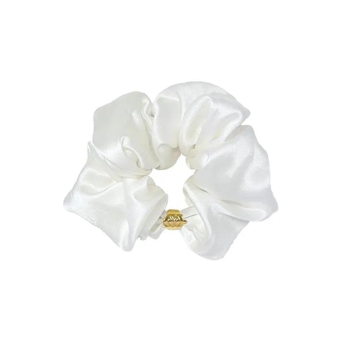 Logo Frame 100% Silk Scrunchie (White)