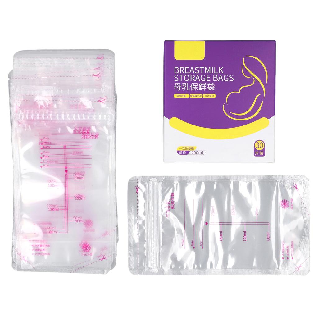 30 Stück Muttermilch-Aufbewahrungsbeutel 200 ml Einfach zu bedienen Baby-Grundausstattung Doppelt versiegelte Milchaufbewahrungsbeutel zum Füttern Gefrierschrank