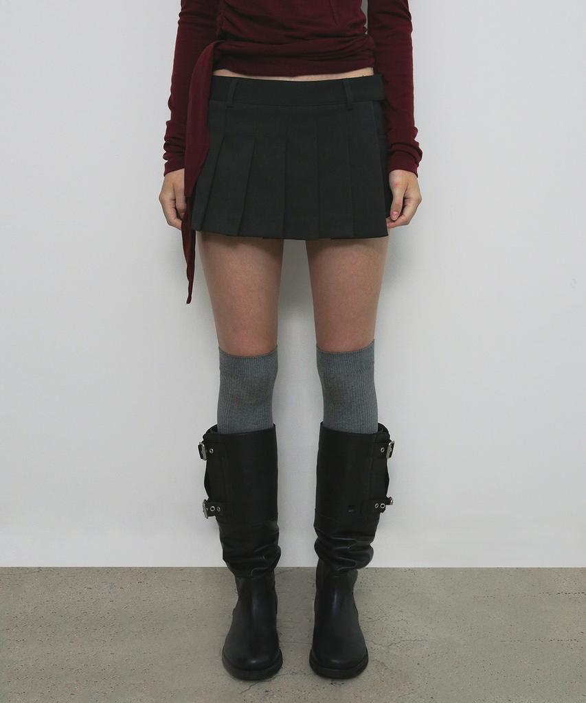 Saendeulig Layered Pleats Wrap Skirt Pants_Charcoal