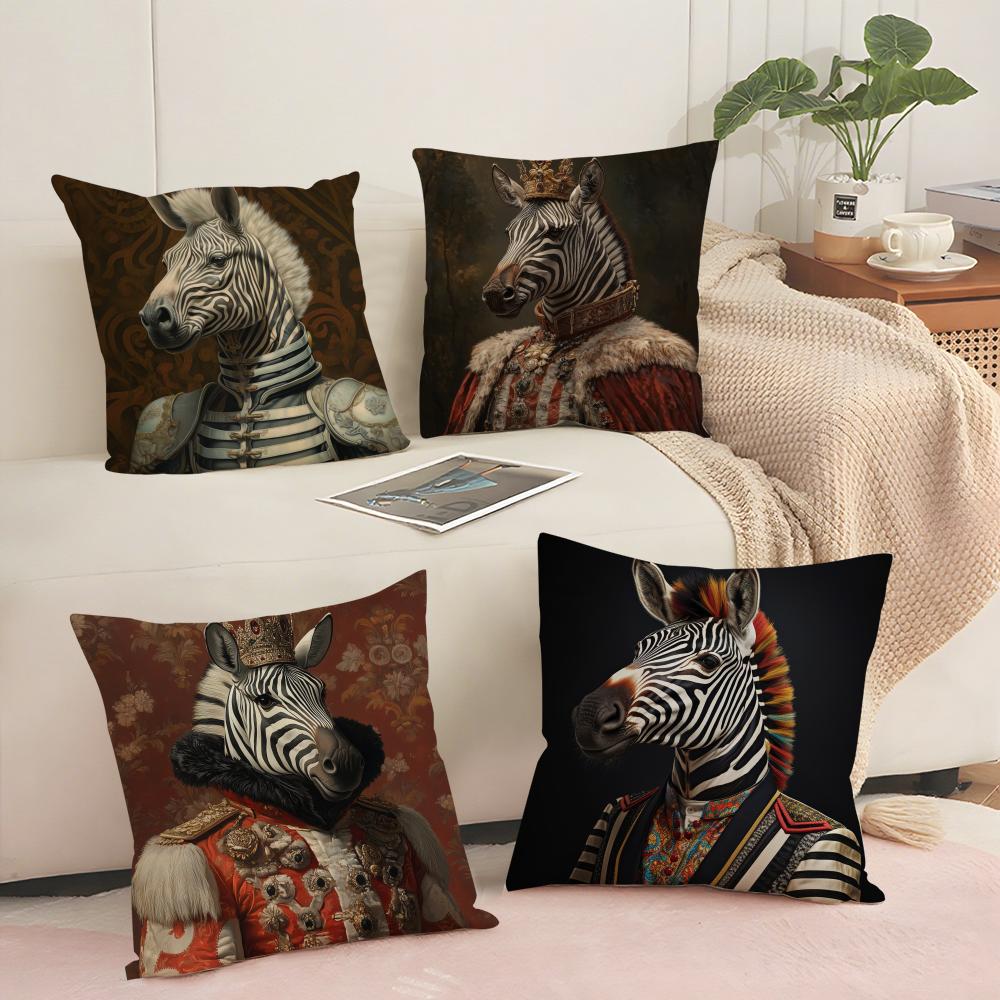 Zebra Dressed Up Portrait Cushion Cover Soft Short Plush Pillow Cover Smooth Cozy Texture Aesthetic Cushion Case Home Decor