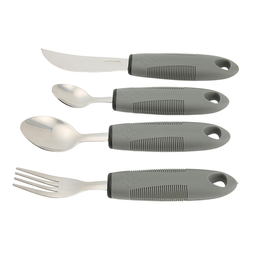 4pcs Stainless Steel Utensils Fork Spoons Set Wide Rubber Handle Tableware Set for Household