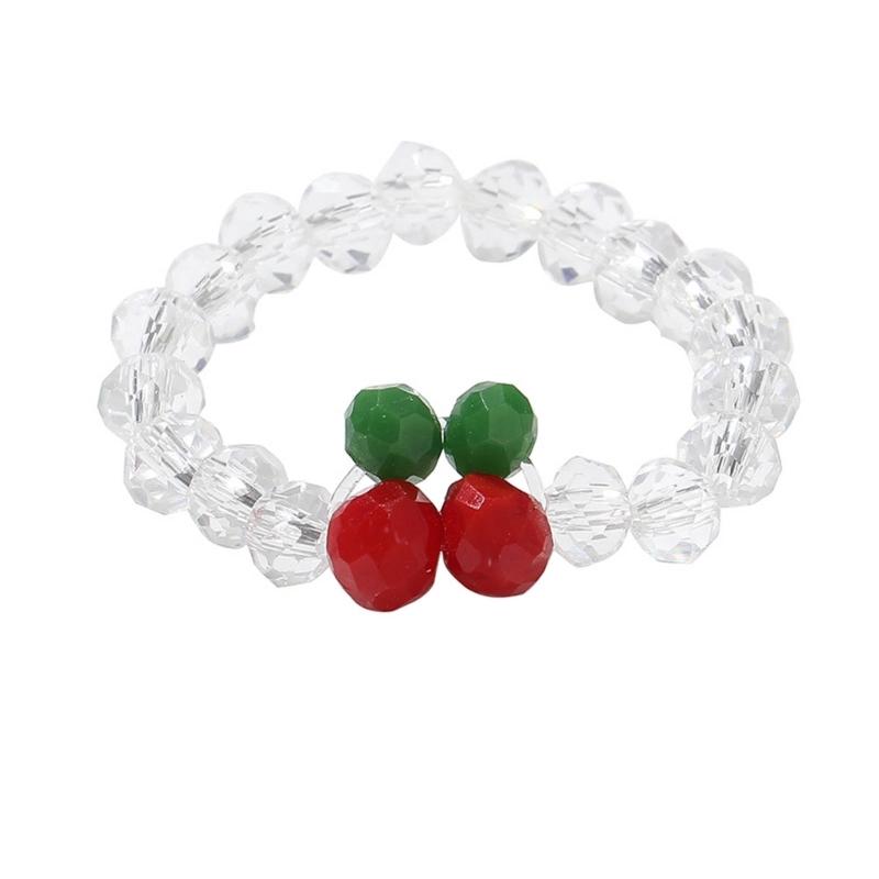 Red Cherry Rings Adjustable Size Beads String Rings Lightweight Elastic Rope Finger Rings Daily Wear Cherry Beaded Rings