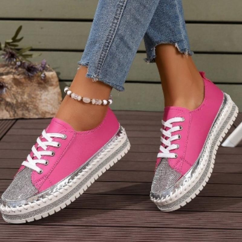 Fashion 2025 New Women Casual Shoes Fashion Rhinestone Crystal Platform Slip-on Women Flats Luxury Comfortable Women Sneakers Size 35-44