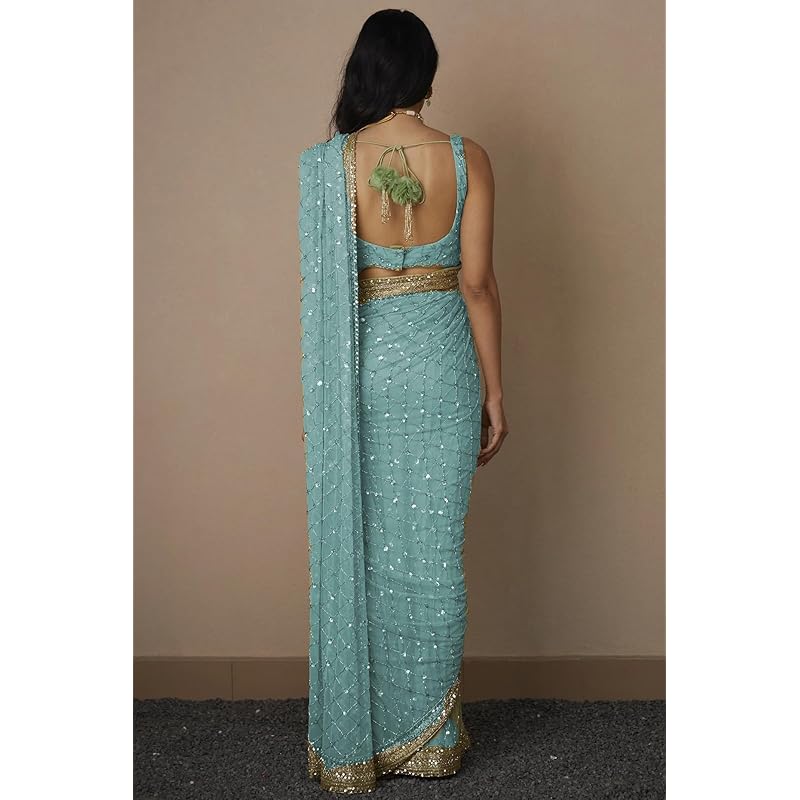 VAIRAGEE Women Soft Net Silk Jari Square Shape Embroidery & Sequence Work Saree With Unstiched Blouse(6097) Free Size кремовый
