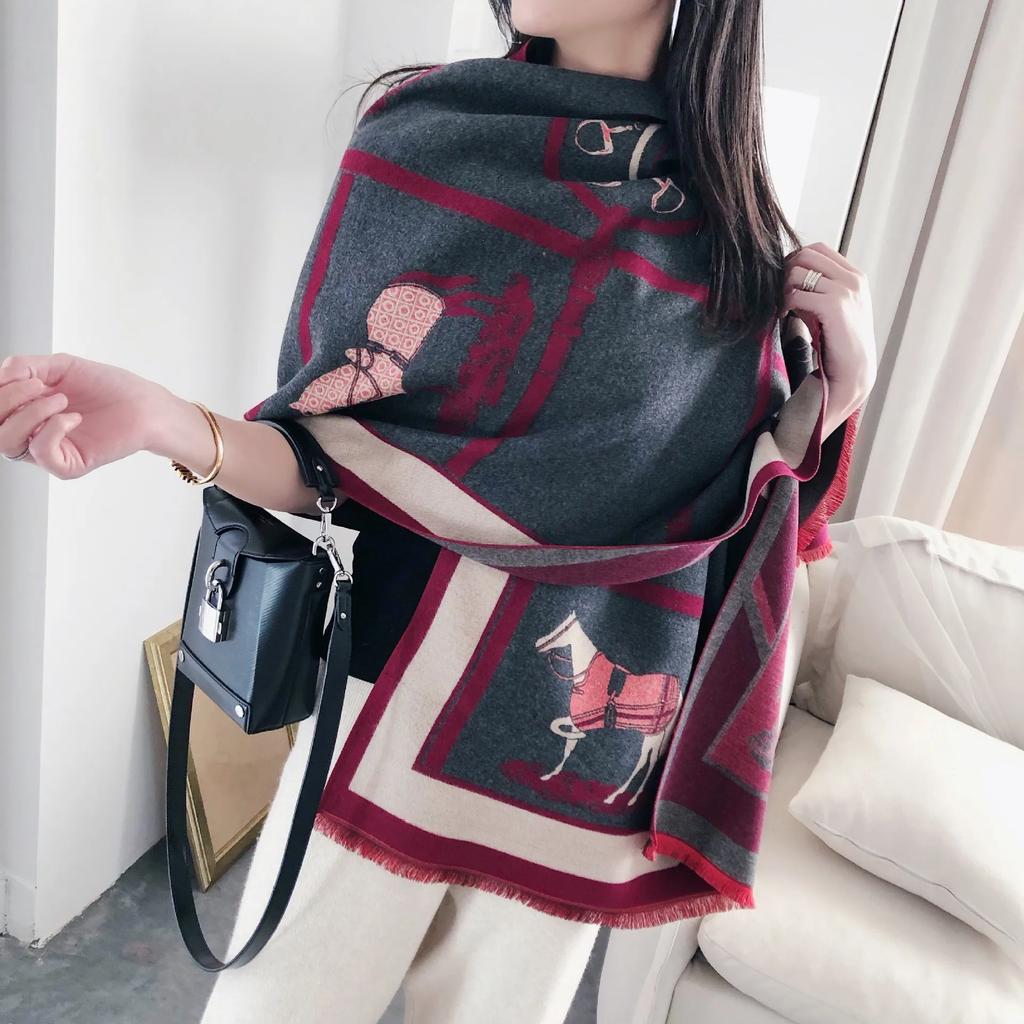 New Luxury Winter Cashmere Scarf Women Design Warm Pashmina Blanket Horse Scarves Female Shawl Wraps Thick Foulard Bufanda
