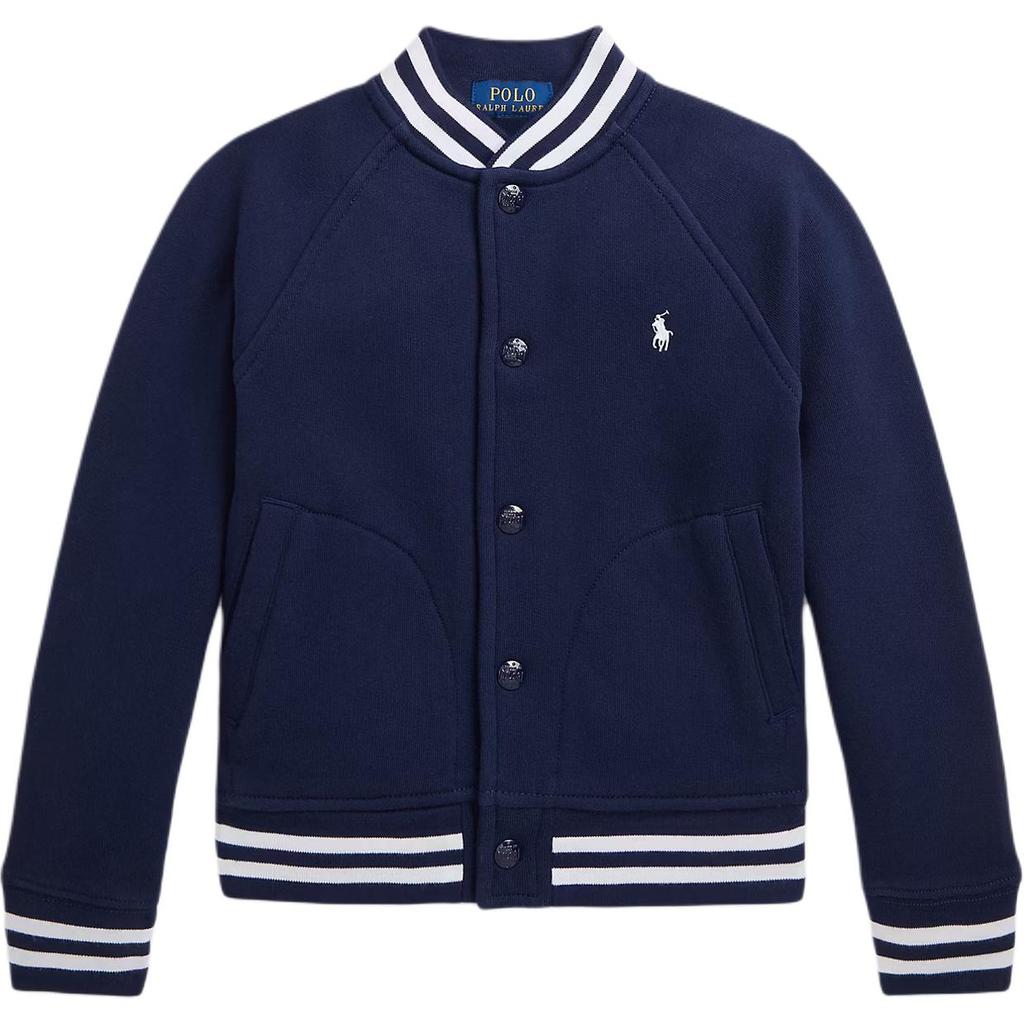 Polo Ralph Lauren Baseball Jacket FW24 Pony Embroidered Cotton Blend Fleece Long Sleeve Kids Jacket Navy-Blue 657298