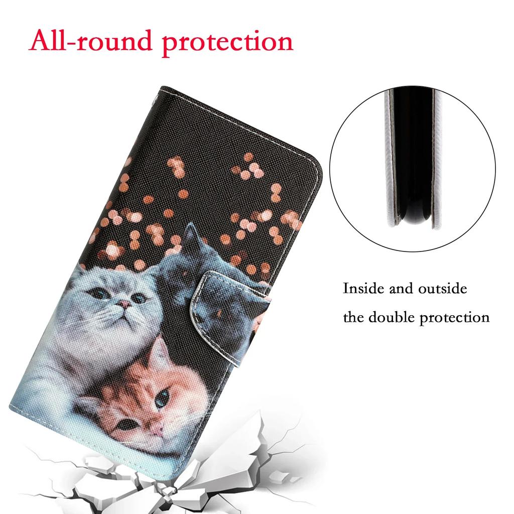 Leather Flip Phone Case For Samsung Galaxy A12 A22 A22S A32 A34 A52 A52S A54 5G Cat Butterfly Painted Wallet Card Holder Cover