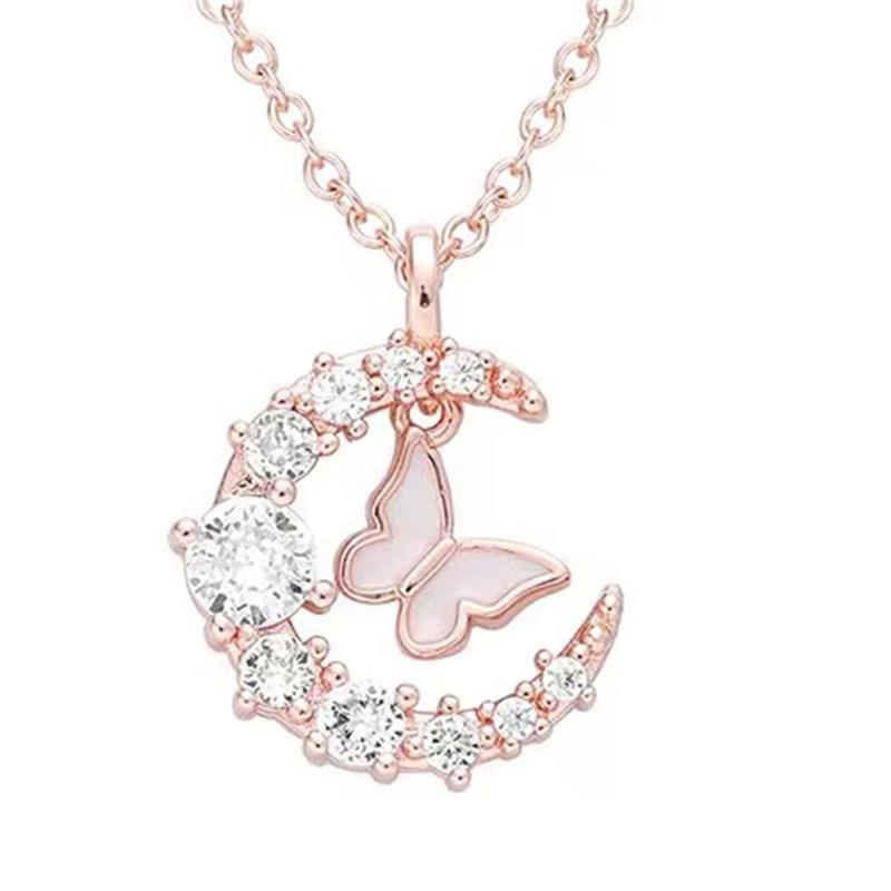 Moon Butterfly Necklace Summer Collarbone Chain With Star Sparkling Zircon Simple And Elegant Minimalist Luxury Unique Gift For Girlfriend