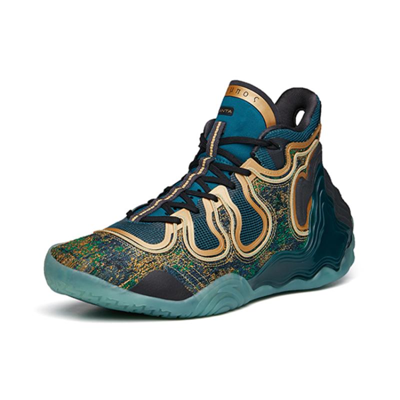 Anta Star Mountain Basketball Shoes Men's High Top Digital Blue/Carbon Gray/Metal Gold Sneakers 112121818A-2