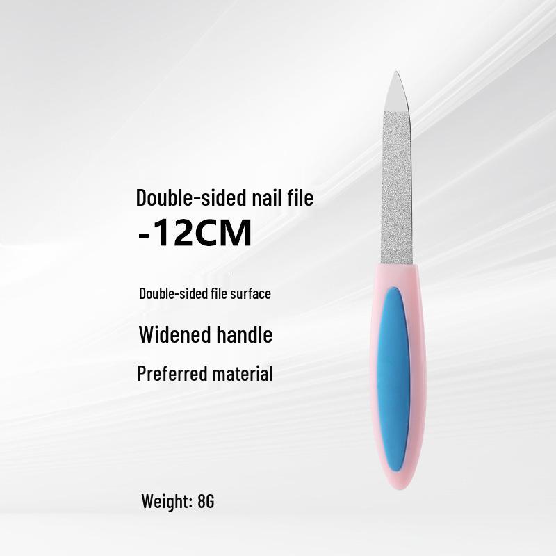 Lime à ongles double face en acier inoxydable avec manche en plastique pour manucure à domicile