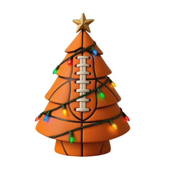 Ball Christmas Tree Ornament Fun Football Xmas Tree Decoration Basketball Tree with Golden Star Topper for Festive Holiday Decor
