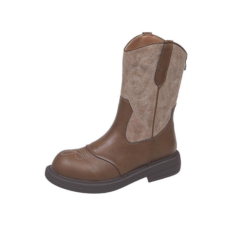 Kurzstiefel Damen Retro Bestickte Western Cowboy Stiefel Reißverschluss hinten Herbst und Winter Neue Ritterstiefel Martin Stiefel