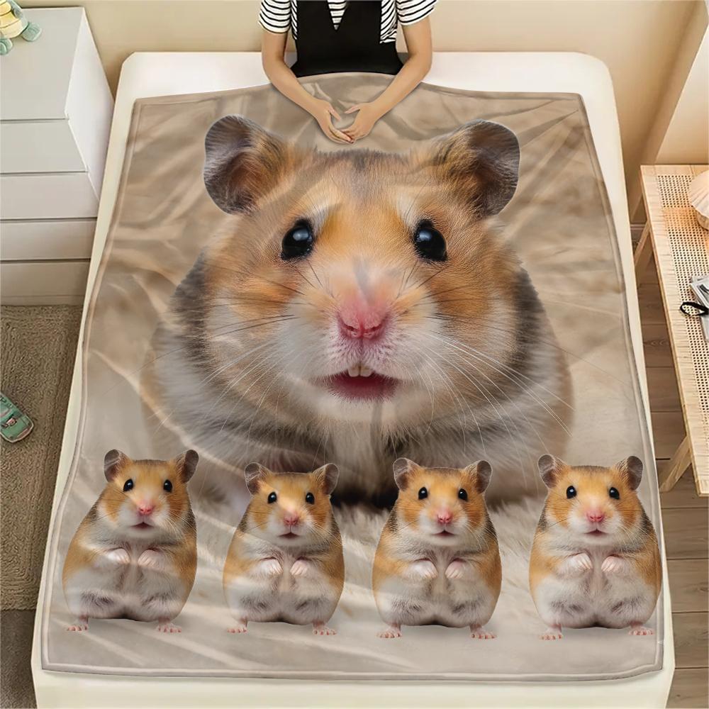1Pc Hamster and Rat Print Flannel Blanket, High Quality Comfortable for All Seasons, Home Decor, Warmth and Comfort, Perfect for Gifts
